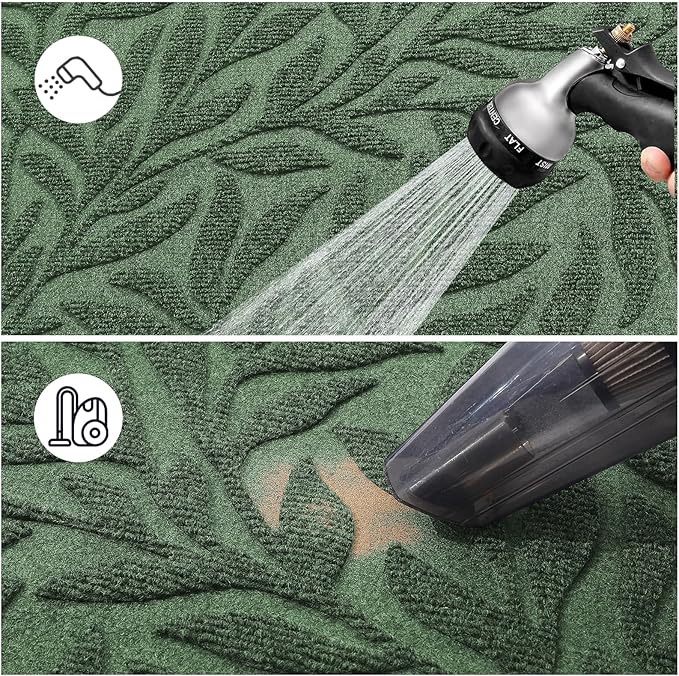Smiry Front Door Mat Indoor Outdoor Entrance, Heavy Duty Natural Rubber, Trap Dirt and Moisture, Non-Slip Doormats, Low Profile, Easy Clean Patio Porch Entryway Mat, 29.5x17, Green