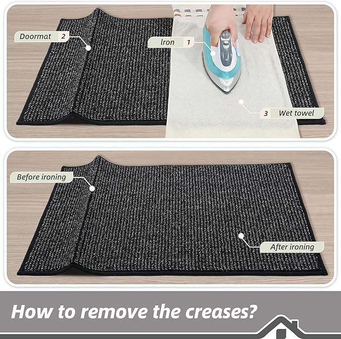 BEQHAUSE Dirt Trapper Door Mat 24" x 36", Non-Slip Washable Doormats Entrance Mat, Dirt Resistant and Absorbent Welcome Mat, Low Profile Floor Mats for Front Back Door and Entryway, Black
