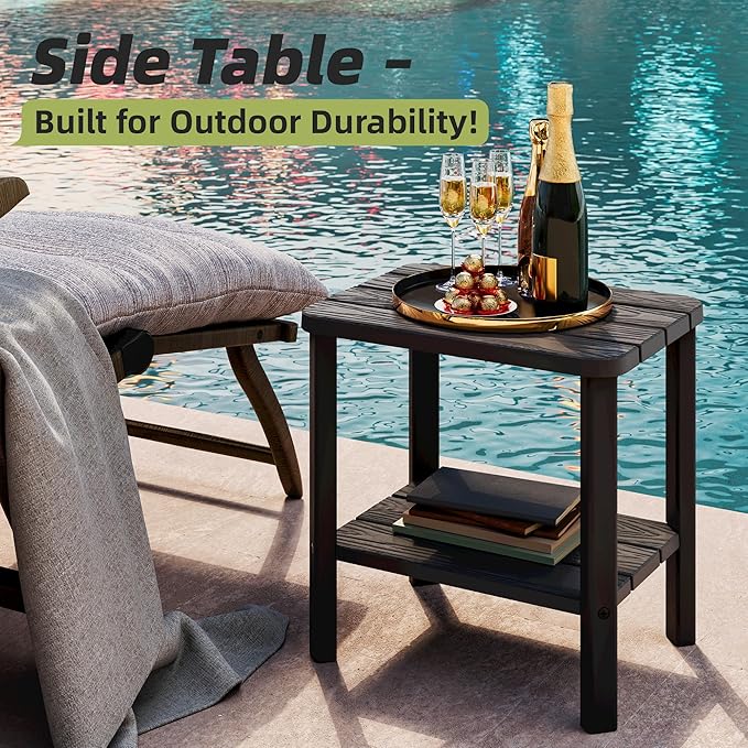 NUNU LAB Outdoor Chaise Lounge Chair Set of 3（2 of Chair and 1 of Side Table）,Waterproof Patio Lawn Chairs Lounge Outside,5-Positions Adjustable Pool Lounge Chair for Garden Beach Poolside,Black