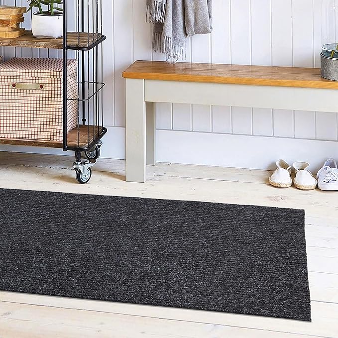 Ottomanson Front Door Mat – Non Slip Scraper Mud Mat for High Traffic Entryways, RV & Patio – Dirt Trapping and Durable for Indoor & Outdoor Use – 2'7" x 5' – Black