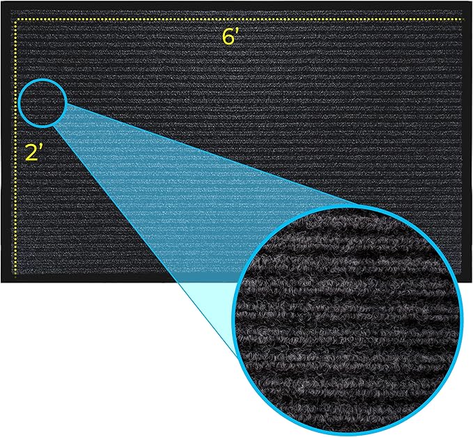 LuxUrux Heavy-Duty Rubber Door Mat - Durable, Indoor/Outdoor Use - Easy to Clean, Waterproof, Low-Profile Entry Mat - Ideal for Entry, Patio, Garage (Striped Black Design, 2 x 6 Feet)