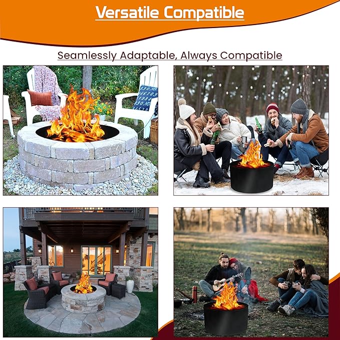 SIMOND Store Portable Fire Pit Ring Liner - 24" X 12" No Bottom 2mm Heavy Duty Steel Round Fire Pit Insert - Above or In-Ground DIY Fire Ring Insert for Outdoor Garden, Patio, Camping & Bonfire