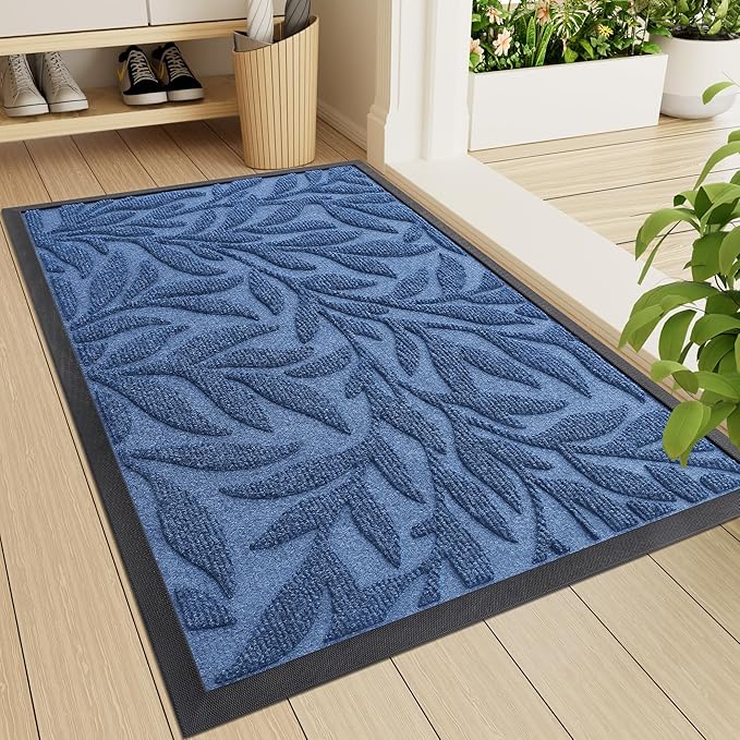 Smiry Front Door Mat Indoor Outdoor Entrance, Heavy Duty Natural Rubber, Trap Dirt and Moisture, Non-Slip Doormats, Low Profile, Easy Clean Patio Porch Entryway Mat, 29.5x17, Blue