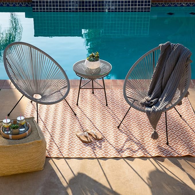 Best Choice Products 3-Piece Outdoor Acapulco All-Weather Patio Conversation Bistro Set w/Plastic Rope, Glass Top Table and 2 Chairs - Gray