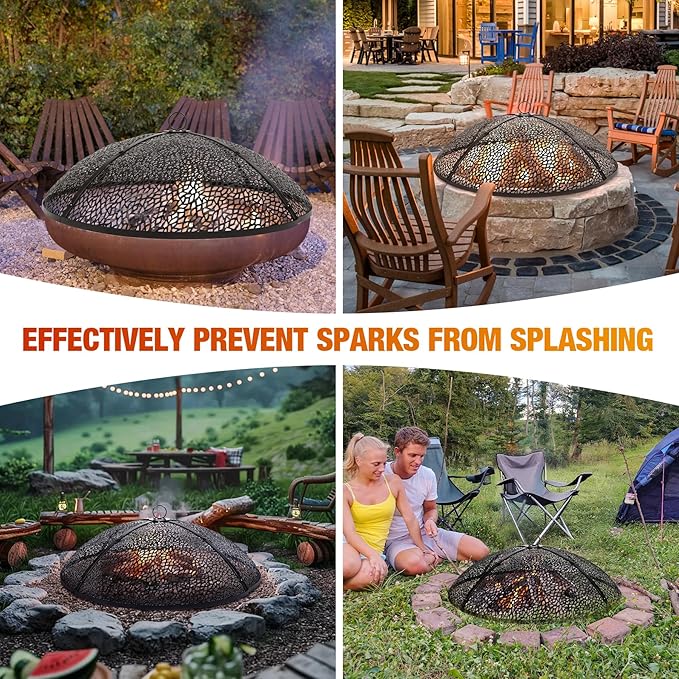 REDCAMP 30Inch Fire Pit Spark Screen, Collapsible Fire Pit Screen Round with Handle, Heavy Duty Iron Fire Pit Cover Mesh Round Replacement Firepit Screens Easy Opening for Outdoor Patio Backyard