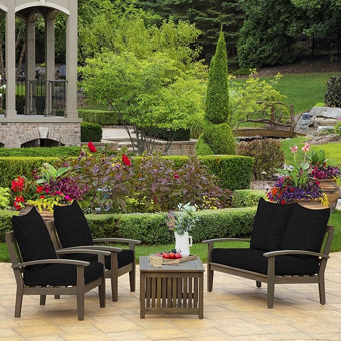 Arden 24x24 Outdoor Foam Deep Seat Cushion Set – Fade-Resistant, Weather-Resistant Outdoor Patio Replacement Cushions Black Leala