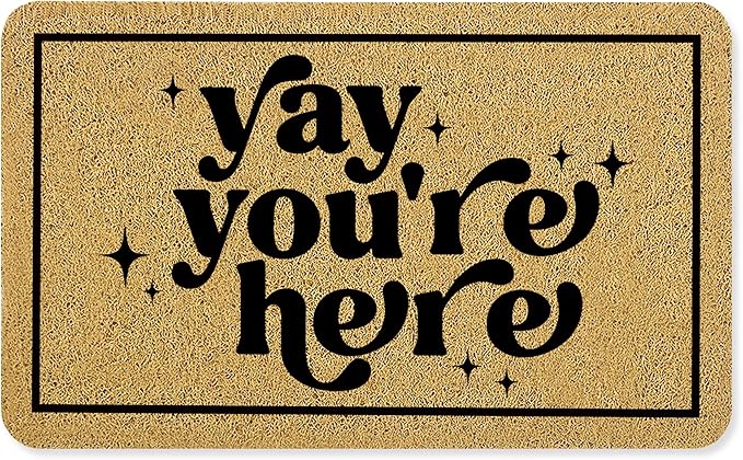 Funny Welcome Door Mat, Yay You're Here Doormat for Front Door Indoor Outdoor Porch Entrance Entryway, Funny Welcome Mat Outside, 17x30 Inches