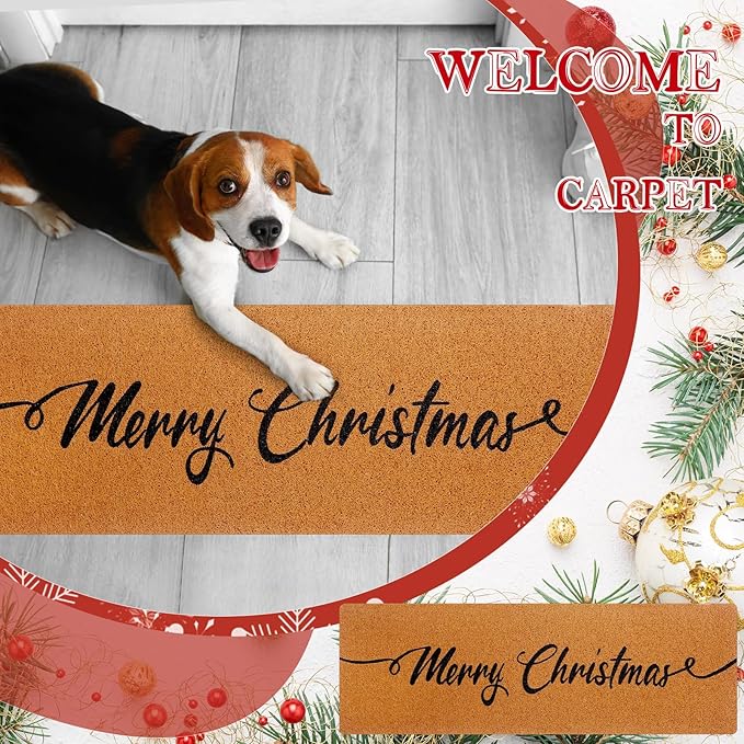 Long Doormat 48''x16'' Front Door Mat for Entrance Inside Outdoor Large Decorative Door Rug Welcome Mat for Outside Home Entry(Merry Christmas,Yellow)