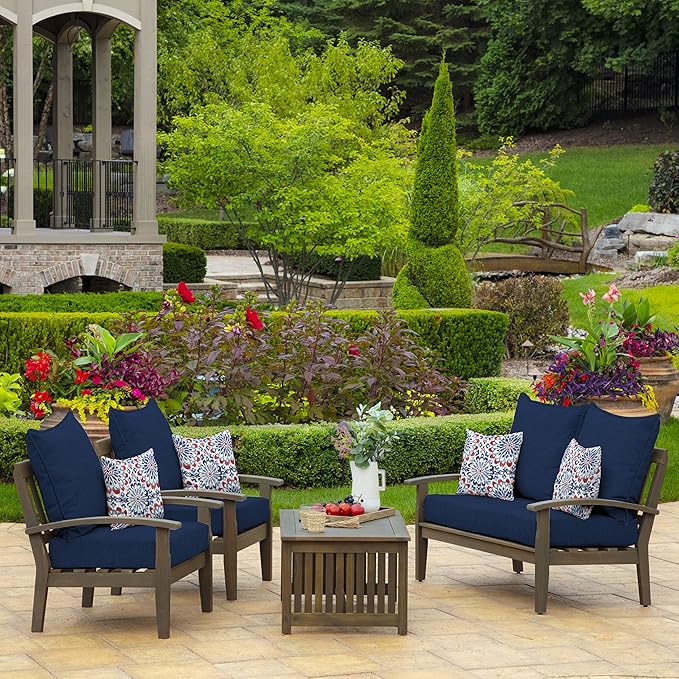 Arden Outdoor Foam Deep Seat Cushion Set, 22 in x 24 in, Weather-Proof, Rain-Proof, Fade Resistant Patio Cushion, Bottom and Back Cushion for Chair, Sofa, and Couch Sapphire Blue Leala