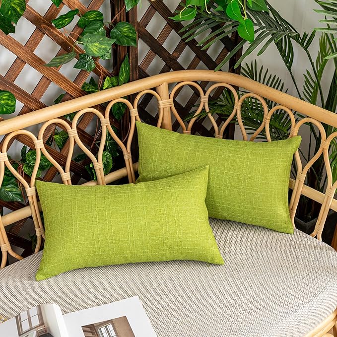 Kevin Textile Outdoor Waterproof Lumbar Pillow Covers 12x24 Inch Pack of 2 Checkered Decorative Rectangle Cushion Throw Pillowcases Shell for Patio Tent Garden Couch Bed Sofa Green