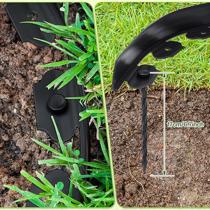 Sasylvia 1.7'' x 200' Landscape Edging Kit Edging Border Coil Include 120 Anchoring Spikes 10 Connectors Plastic Garden Border for Lawn Garden Grass Yard Home(Black)