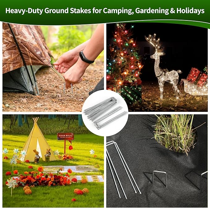 HOOPLE 4 Inch 100 Pack Galvanized Landscape Staples 12 Gauge Garden Stakes Landscaping Fabric Pins Anti-Rust Yard Stakes for Decoration Weed Barrier, Irrigation Tubing, Lawn Fabric & Greenhouse