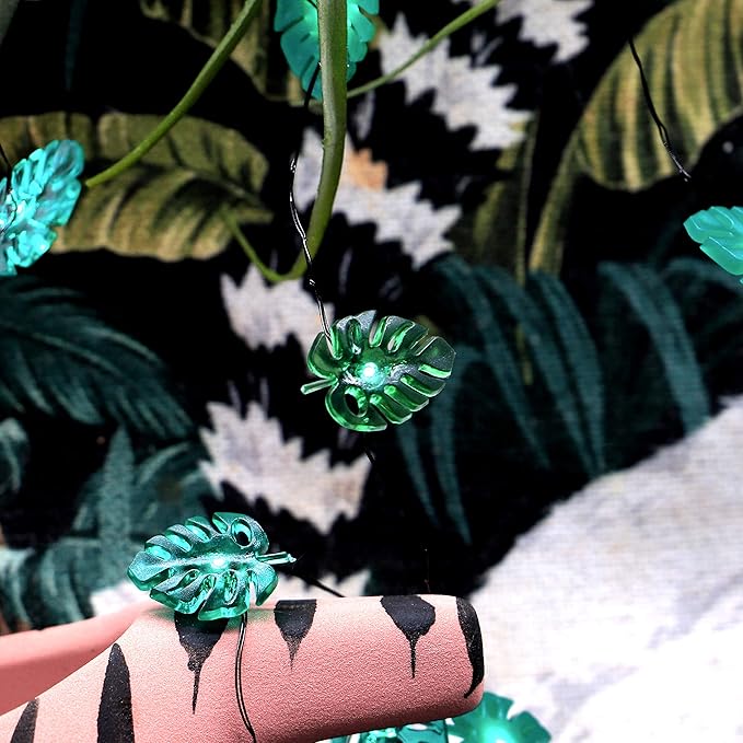 Summer Tropical Leaf Lights for Bedroom Battery - Operated Fairy Lights with Remote - Tropical Monstera Green Decor Acrylic Monstera Leaf Decor for Summer Party Home