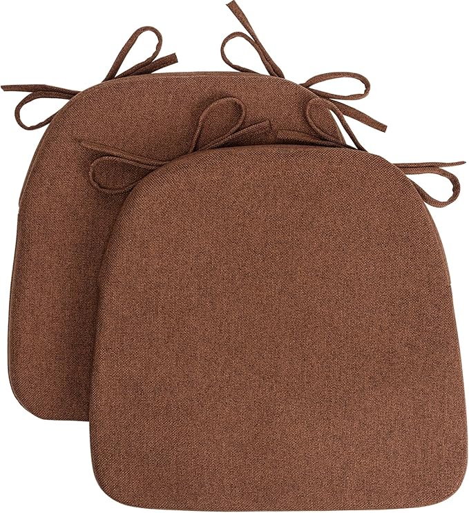 Chair Cushions for Dining Chairs, D-Shaped Seat Cushions with Removable Washable Cover and Ties, Chair Pads for Kitchen, Indoor Dining Room, Patio Chairs, 17'' x 16'', Set of 2, Brown