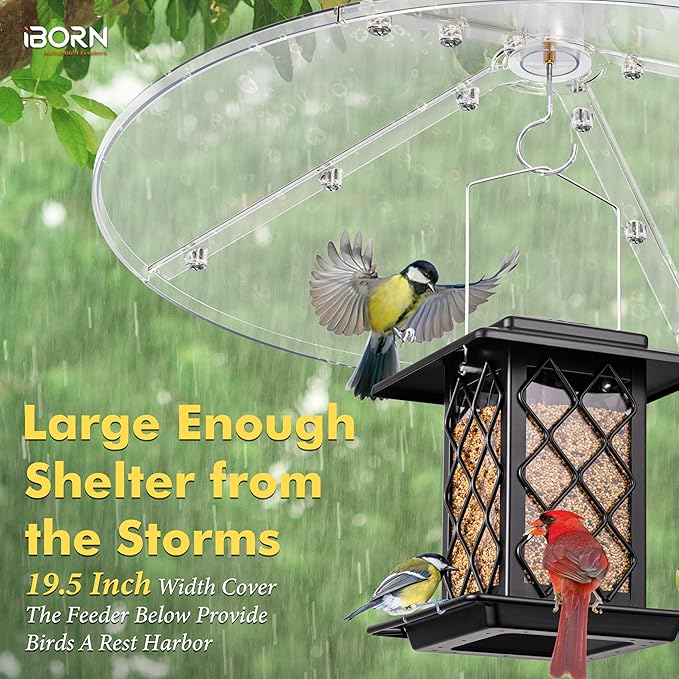iBorn Baffles for Bird Feeders, 19.5” Oversized Bird Feeder Cover for Rain Guard, Squirrel Guard, Full Protection for Feeders for Outdoors, Polycarbonate(PC), Pack of 2, Transparent