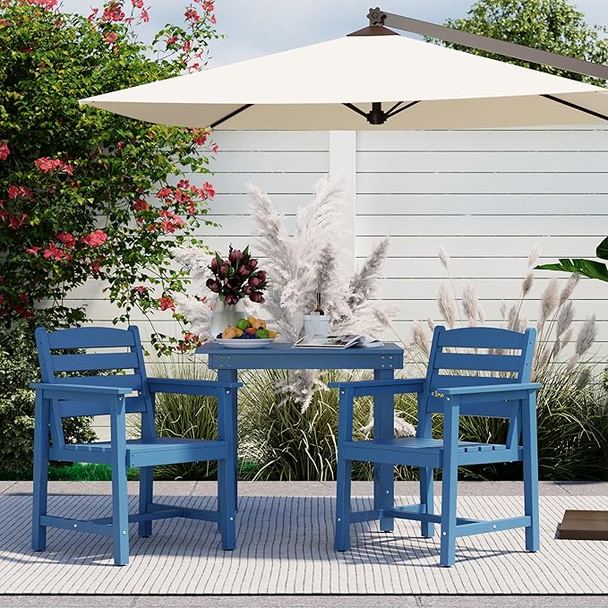 Anbuy Patio HDPE Dining Table Sets, Patio Dining Chairs Set of 2 - HDPE Outdoor Dining Chair for Various Scenes in Outdoor, Dining Room, Garden (Blue)
