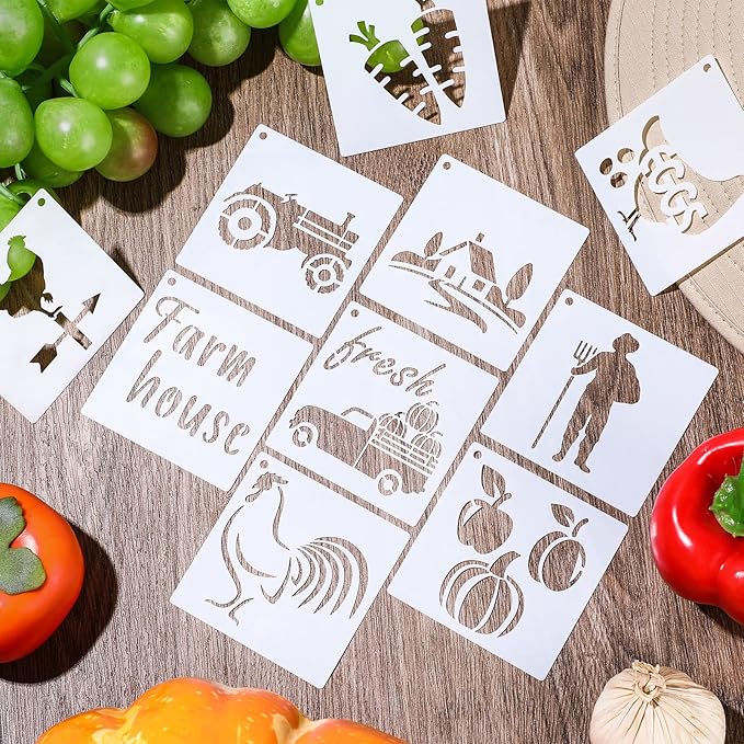Marspark 66 Pcs Spring Easter Small Stencils for Crafts Reusable 3 Inch Stencils for Painting on Wood DIY Craft Paint Template for Wall Home Decor Card Rock Canvas Drawing Holiday (Farm)