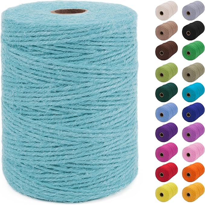 JeogYong 2mm Jute Twine String 656 Feet Natural Thick Garden Hemp Twine for Crafts, Outdoor, Gardening, Gift Wrapping, Plants, Packing Materials (Aqua Blue)