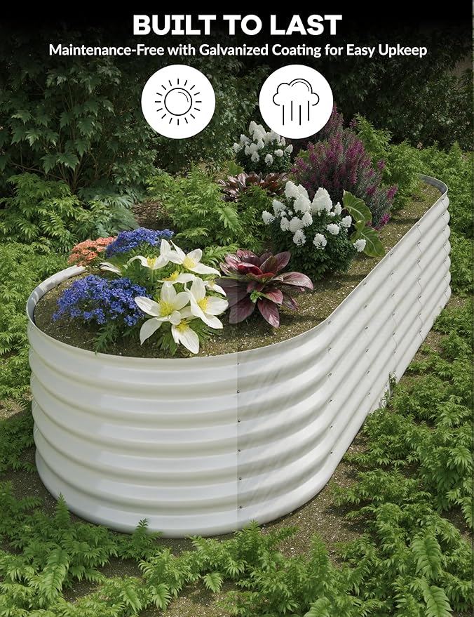 IDEAHOUSE 2-Pack Raised Garden Bed - Heavy-Duty Galvanized Steel Outdoor Planter Box for Vegetables, Flowers & Herbs - Rust-Resistant, Easy-Assembly Garden Box, Beige/Green