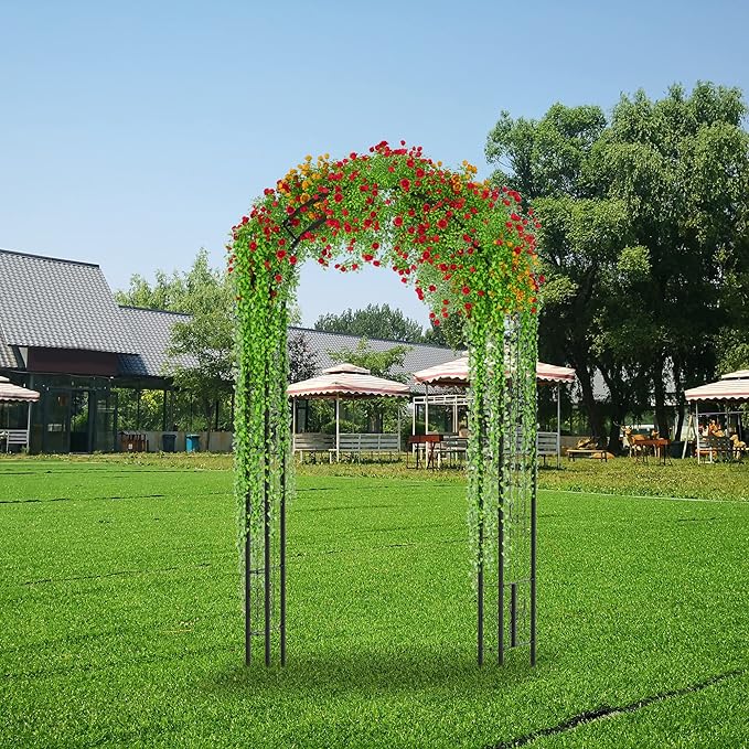 102in Steel Garden Arch Arbor Trellis for Climbing Plants Outdoor,Yard,Wide Sturdy Durable Garden Arch for Lawn,8.5ft Climbing Plants Decorative Wire Lattice,Outdoor Wedding Arch(Black)