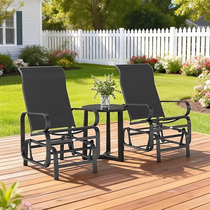 Outsunny Outdoor Glider Chair Set of 2, Gliders for Outside Patio with Smooth Rocking Mechanism and Lightweight Construction for Backyard, Black
