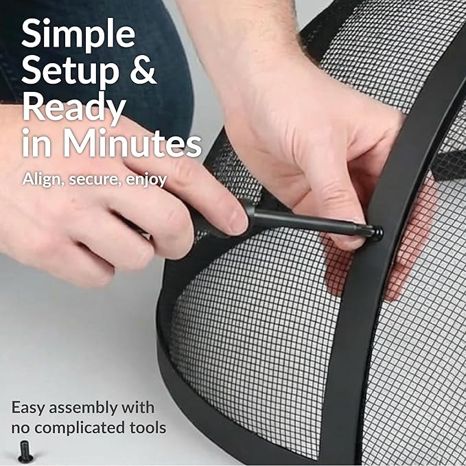 Sunnydaze Round Fire Pit Spark Screen Cover - Easy-Opening Outdoor Fire Pit Screen - Heavy‑Duty Steel Metal Mesh - 30" Diameter