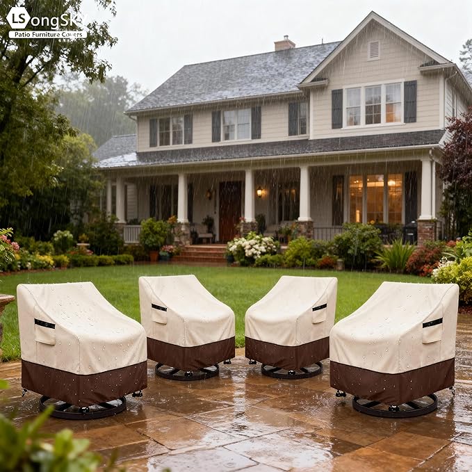 Patio Swivel Chair Cover 4 Pack,Waterproof Heavy Duty Patio Chair Covers,Swivel Chair Cover for Outdoor Furniture Covers Waterproof(33 W x 35 D x 36 H inches),Beige&Brown