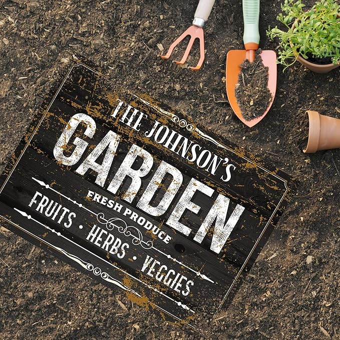 Custom Garden Sign, Personalized Text/Name for Farm and Backyard Décor Sign, 10x14 Inches, Rust Free .040 Aluminum, Fade Resistant, Made in USA by Sigo Signs
