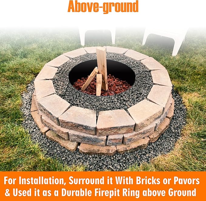 FEBTECH - Fire Rings for Outside Wood Burning Fire Pits - 36" Dia X 12" H - 2mm Thick Steel DIY Firepit Ring Liner - Perfect for Outdoor Garden, Camping & Above or In-Ground Fire Pits