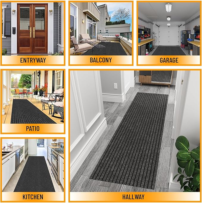 Ottomanson Front Door Mat – Non Slip Scraper Mud Mat for High Traffic Entryways, RV & Patio – Dirt Trapping and Durable for Indoor & Outdoor Use – 2' x 5' – Black