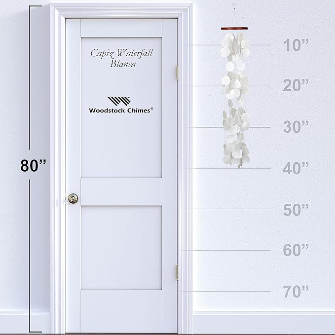 Woodstock Wind Chimes for Outside, Outdoor Decor, Garden, Porch, and Patio Decor, (40") Decorative Wind Chime, Dorm Room Decor, Teen Decor, Capiz Waterfall, White Blanca Capiz Wind Chime (CWRB)