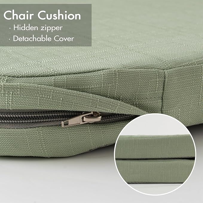Battilo Chair Cushions for Dining Chairs with Ties, Indoor/Outdoor Kitchen Chair Pad with Non-Slip Backing, Dining Seat Cushion with Machine Washable Removable Cover, 16"x16"x2", Set of 4, Sage Green