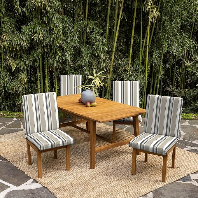 Arden earthFIBER Outdoor Dining Chair Cushion, 20 x 20, Rain-Proof, Fade Resistant, Taupe Grey Boardwalk Stripe