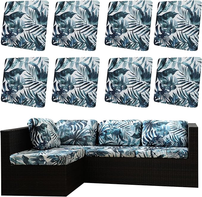 8Pcs Outdoor Cushion Covers, Patio Cushion Covers,Stretch Elastic Slipcovers, Replacement Washable & Reusable Furniture Protector for Patio Couch (Ink-Blue,Cover Only)