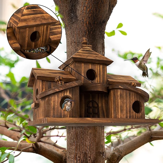 Bird Houses for Outside,Outdoor 5 Hole Bird House Room for 5 Bird Families Bluebird Finch Cardinals Hanging Birdhouse for Garden