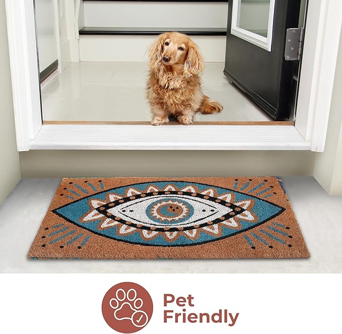 Folkulture Welcome Matt Outdoor | 16 x 28 Evil Eye Decor Mat for Front Door Mat Outside Entrance | Eco Friendly | Welcome-Mats Cute | Coir Door Mats | Outdoor Decor for Home | Durable & Anti Slip