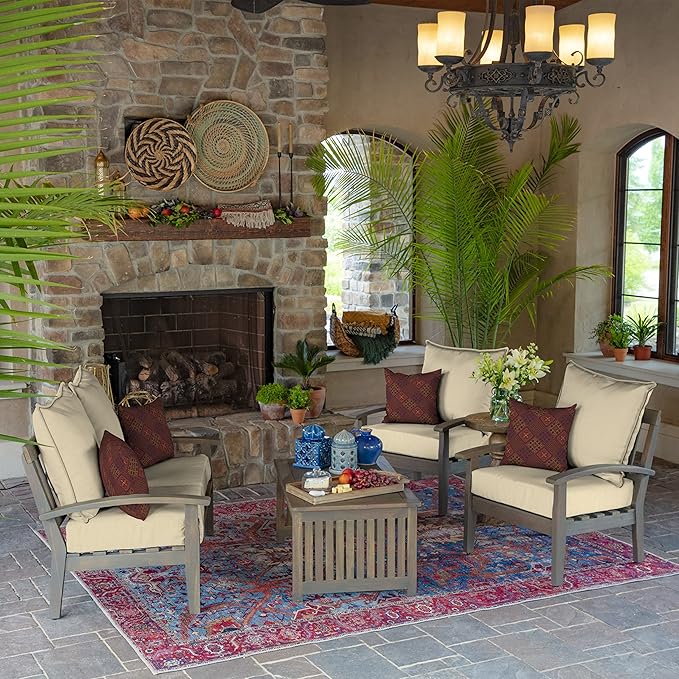 Arden Outdoor Foam Deep Seat Cushion Set, 24 in x 24 in, Weather-Proof, Rain-Proof, Fade Resistant Patio Cushion, Bottom and Back Cushion for Chair, Sofa, and Couch Tan Leala