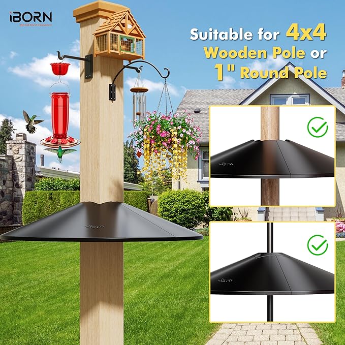 iBorn Squirrel Baffle for Bird Feeder Pole, Baffle for 4x4 Post, 22inch Oversized Squirrel Defender Stopper, Polycarbonate(PC), Dual Compatible Post/Pole Mount Guards, Pack of 1, Black