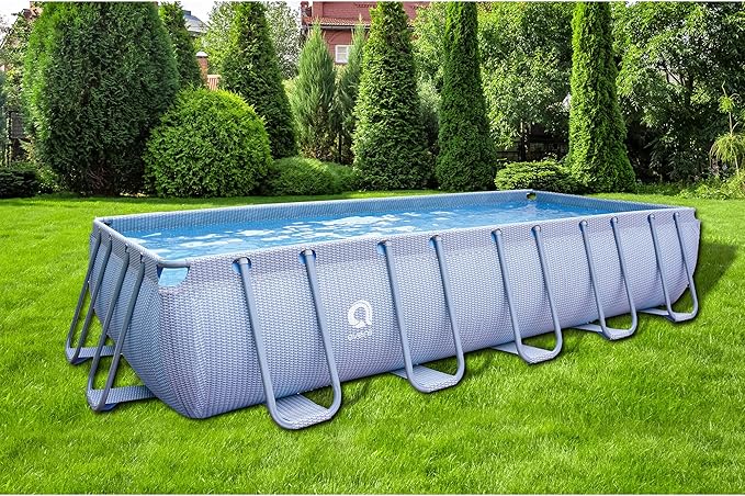 JLeisure Avenli LamTech 18 Foot Long by 39.5 Inch High Rectangle Steel Frame Above Ground Swimming Pool with U Frame Wall Support, Gray
