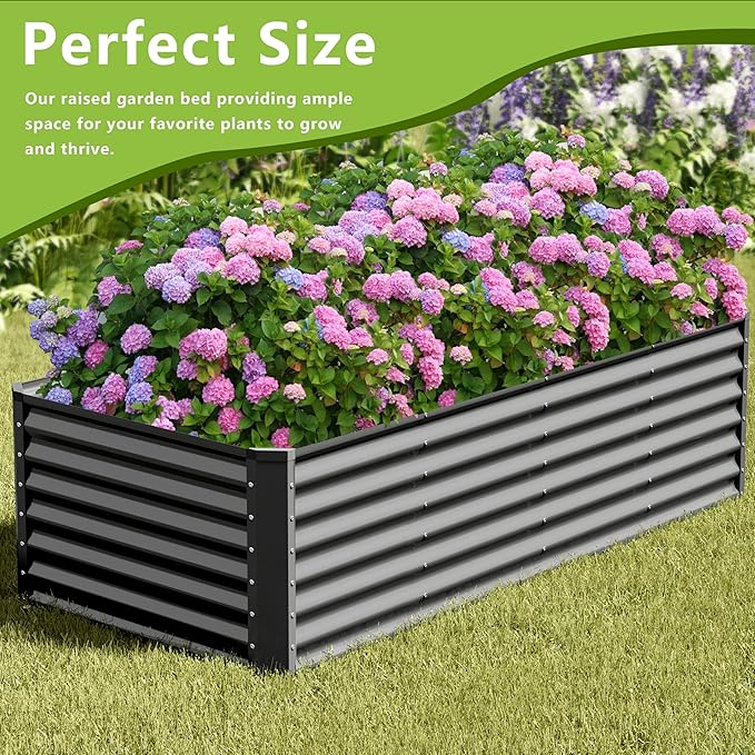 8x2x2FT Galvanized Raised Garden Bed Kit, Galvanized Planter Raised Garden Boxes Outdoor, Large Metal Raised Garden Beds for Vegetables-Grey
