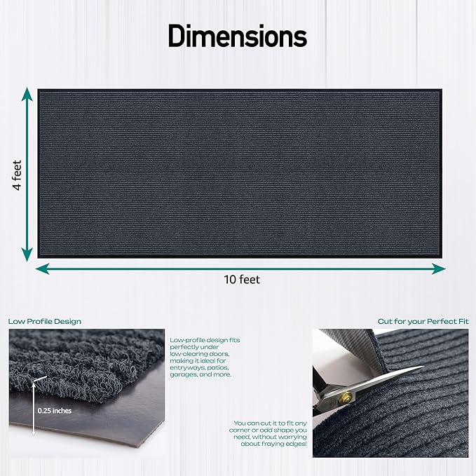 LuxUrux® Durable Rubber Door Mat - Heavy Duty, Indoor/Outdoor, Easy Clean, Waterproof, Patio, Garage - Commercial Floor Mat for Entry (Charcoal, 4' x 10' (Runner))