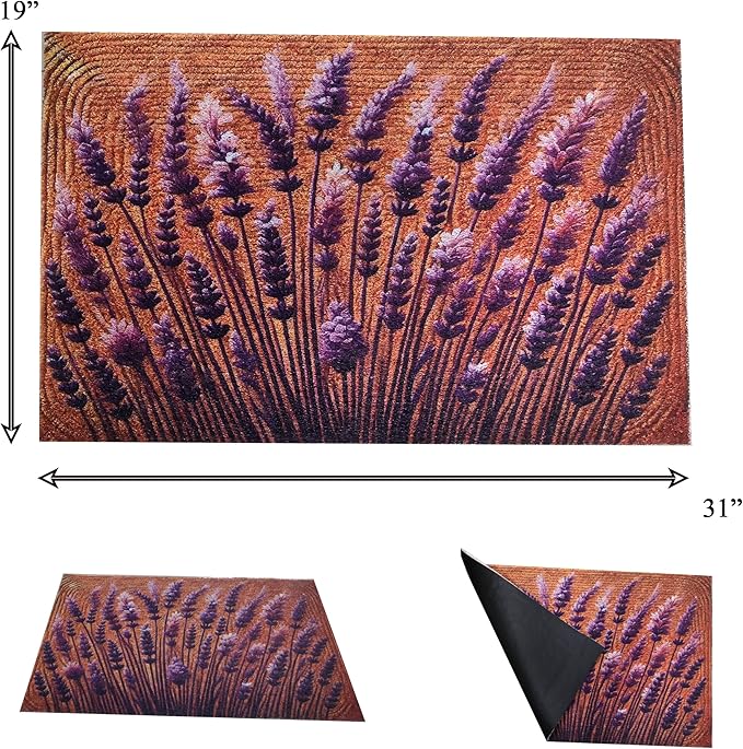 Outdoor Rug Door Mat, Welcome Mat, Non-Slip, 19'x31' (Lavender)