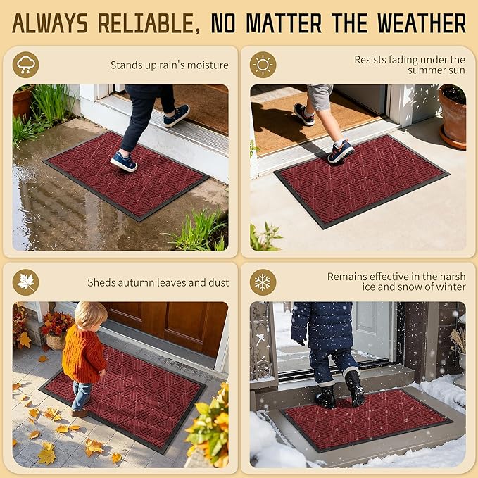 Yimobra Outdoor Mats for Front Door 29.5x17, Stops Mud & Dirt at Entrance, Fits Garage & Patio, All-Weather Waterproof Non Slip Outdoor Indoor Welcome Mat, Black Red