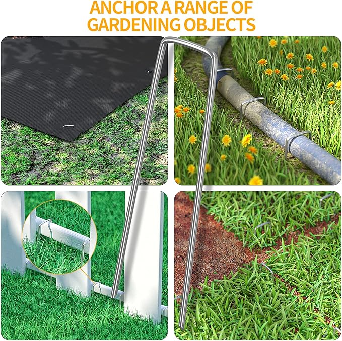 WAENLIR 6 inch 100 Pack Garden Staples Galvanized Landscape Stakes, Heavy Duty Fence Stakes Sod Pins for Securing Weed Fabric Barrier,Ground Cover, Artificial Turf,Dog Fence