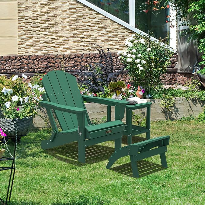 SERWALL Folding Adirondack Chair Footstools Set of 2, Adirondack Ottomans Without Assembly, Green