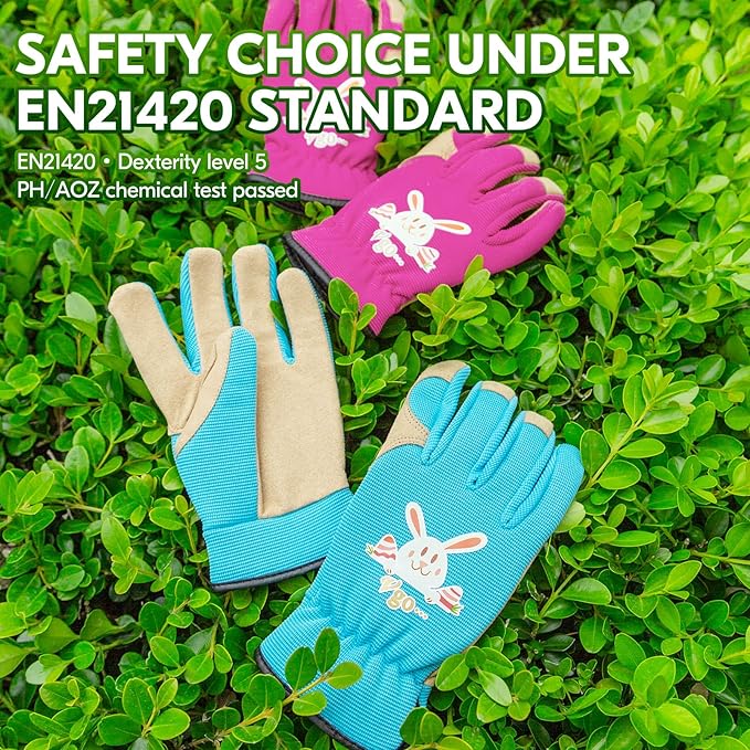 Vgo... 1-Pair Age 3-4 Kids Gardening Gloves,Children Yard Work Gloves,Soft Safety Outdoor Playing Gloves (Size XS,Blue Rabbit, KID-SL7362)