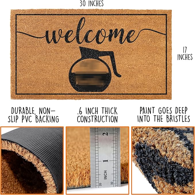 MAINEVENT Pot Head Door Mat Outdoor 30x17 Inch, Coffee Drinker Gift Men for Covered Outdoor Area, Funny Pot Head Gift, Funny Welcome Mat, Coffee Themed Decor for Front Door