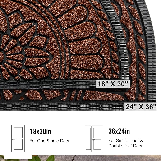 Mibao Front Door Mat Indoor Outdoor Entrance, Semicircular Entrance Mat, Half Round Waterproo Non-Slip Durable Rubber Door Mats, Low Profile Heavy Duty Doormat for Garage, Patio, 30" x 18", Maroon