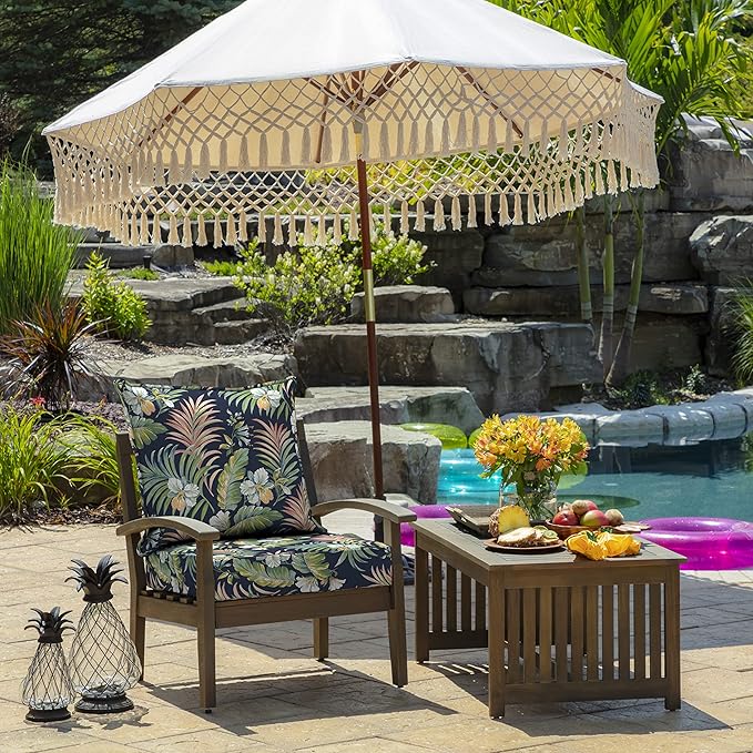 Arden Outdoor Deep Seat Cushion Set, 24 in x 24 in, Weather-Proof, Rain-Proof, Fade Resistant Patio Cushion for Chair, Sofa, and Couch Simone Blue Tropical