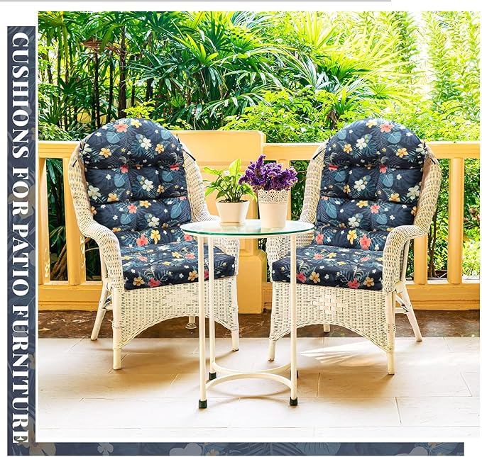 Geelin 4 Pcs Adirondack Chair Cushion High Back Patio Rocking Chair Cushion 44 x 19 x 4 Inch Tufted Weather Resistant Fade Resistant Seat for Patio Rocking Seat (Flowers)